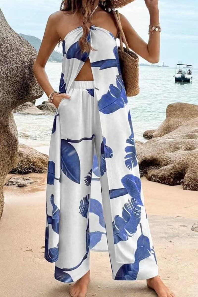 CWSTB2005_FLORAL HALTER TOP & STRAIGHT LEG PANTS SET