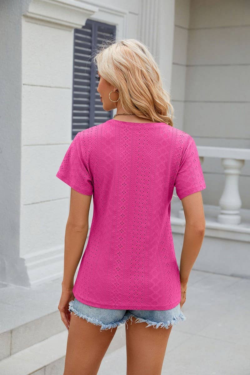 CWTTS0847_V-Neck Short Sleeve Knit Top