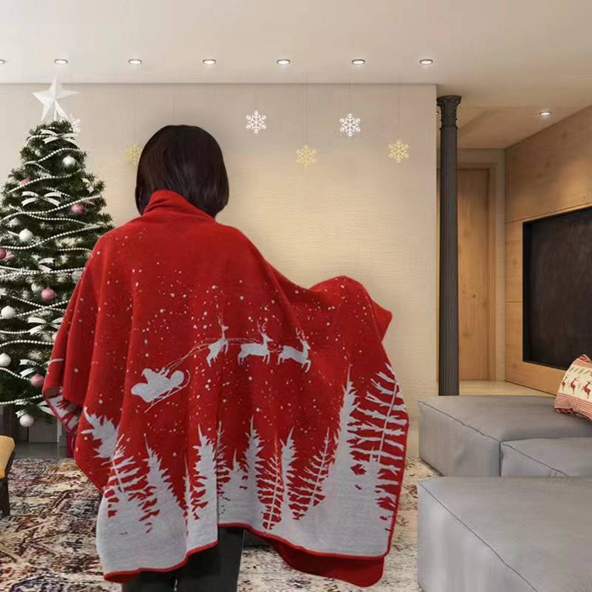 FAUX CASHMERE SLIT SHAWL SCARF CAPE COAT CLOAK