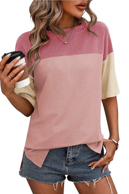 CWTTS1093_COLOR-MATCHING SHORT-SLEEVED LOOSE T-SHIRT