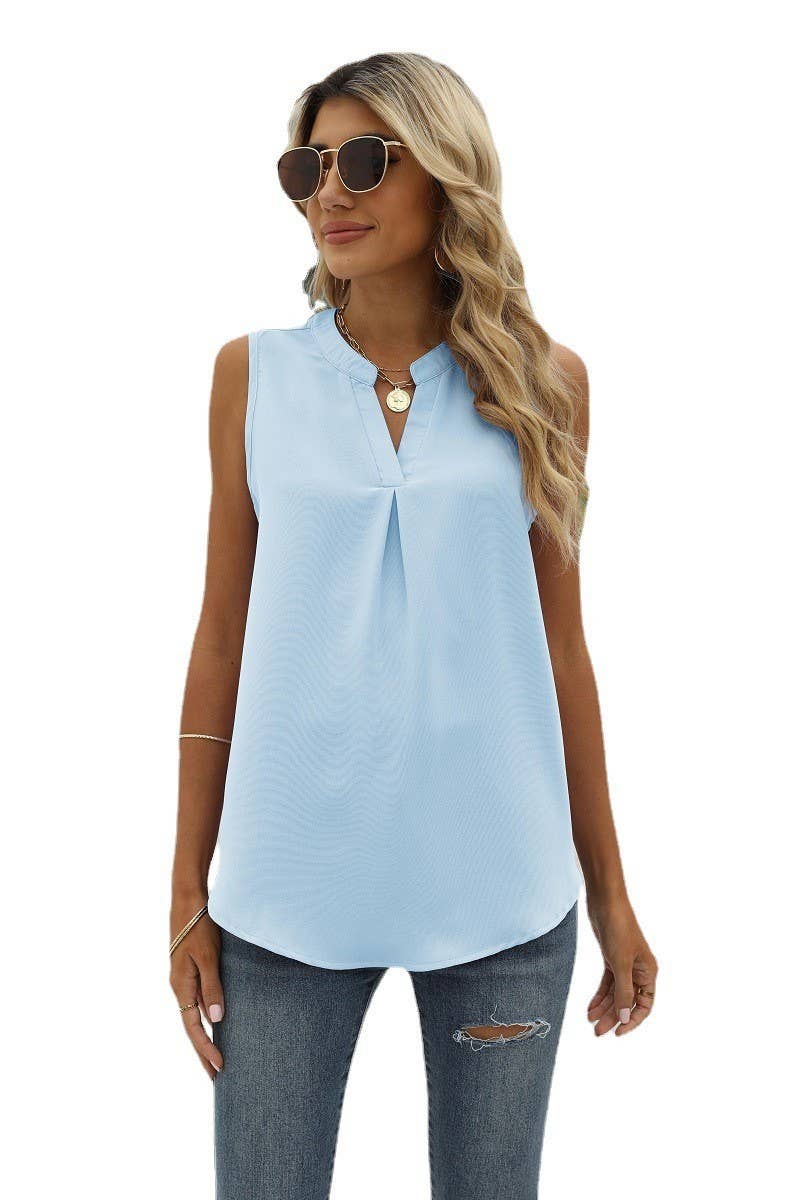 CWTBLSL0185_V-Neck Sleeveless Top
