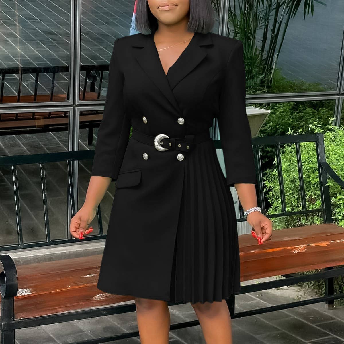 HIGH WAIST FASHIONABLE WAIST MID-LENGTH SUIT DRESS