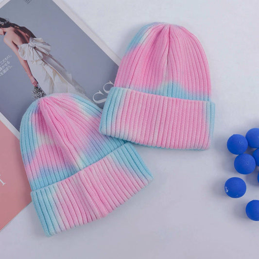 CWAH04356_RAINBOW TIE-DYE KNIT BEANIE HAT FOR WOMEN