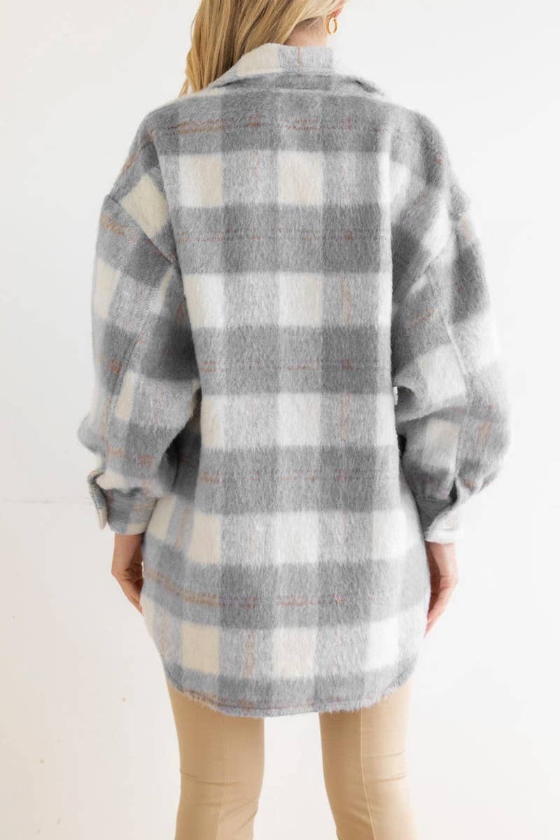 CWOCO0972_WINTER PLAID MOHAIR LONG-SLEEVED WOOLEN COAT