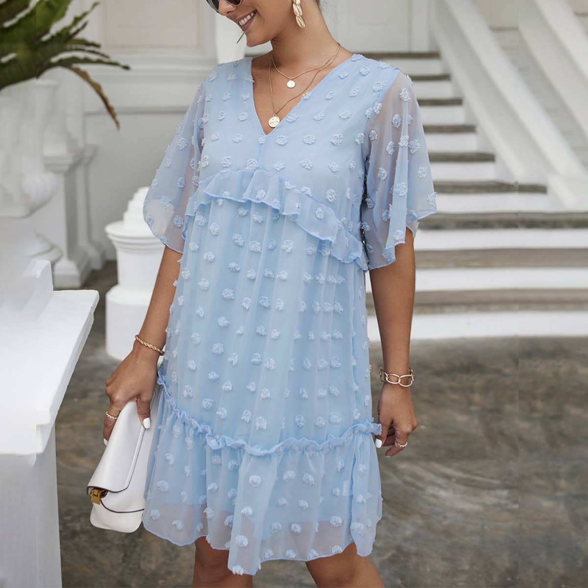 CASUAL JACQUARD HAIRBALL SHORT DRESS