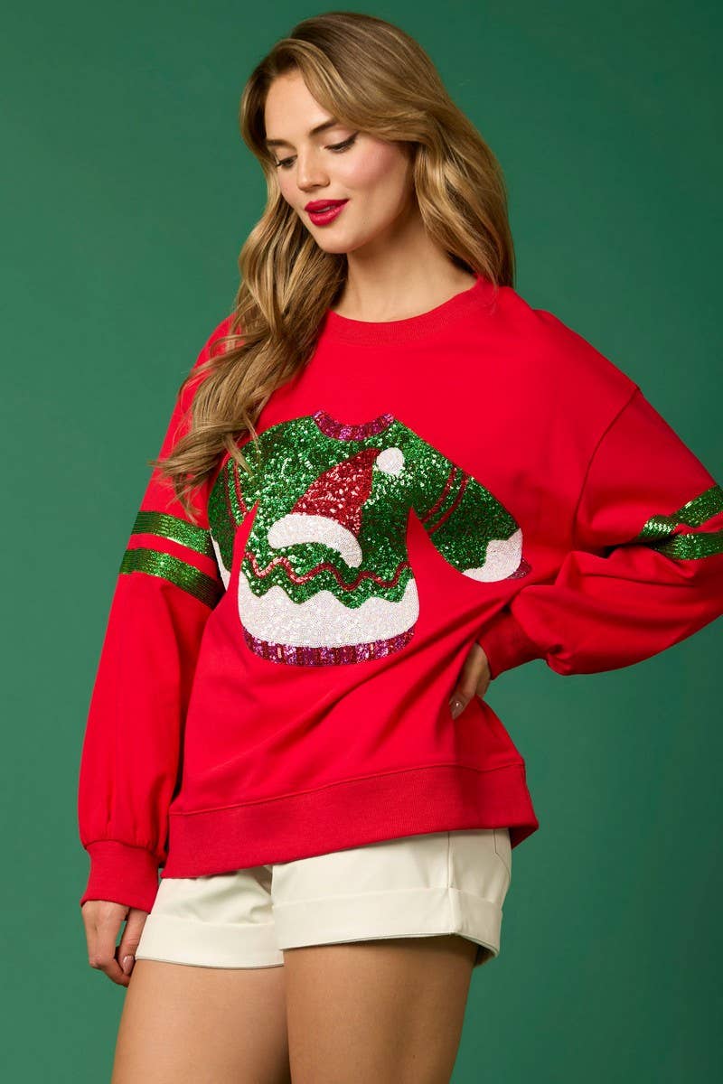 CWTBLL01272_CHRISTMAS SEQUINED CREW NECK CASUAL SWEATSHIRT