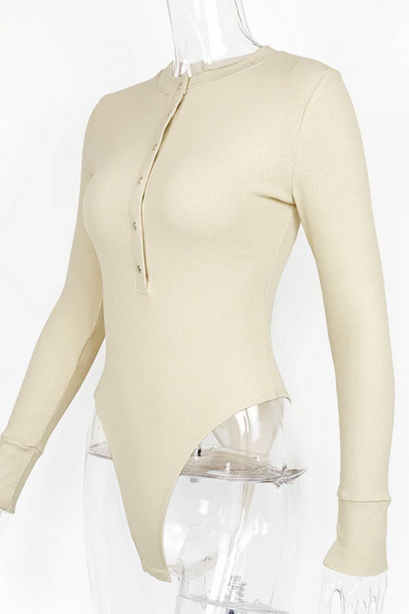 CWSJS1372_NEW SPRING SEXY RIBBED LONG SLEEVE BODYSUIT