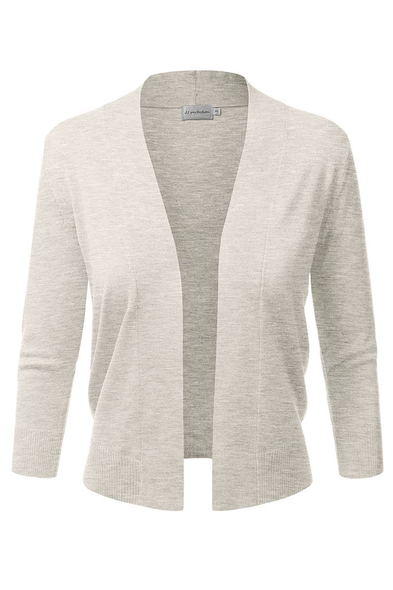 AWOCAS074_Basic 3/4 Sleeve Open Front Cropped Cardigan