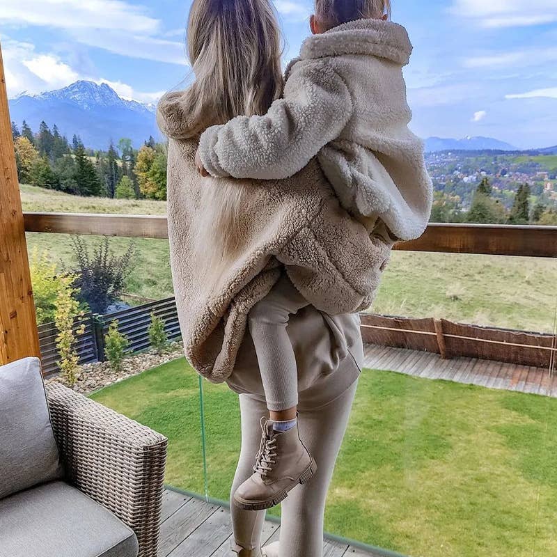 CASUAL LAMB WOOL COAT WITH THICK LAPEL COLLAR