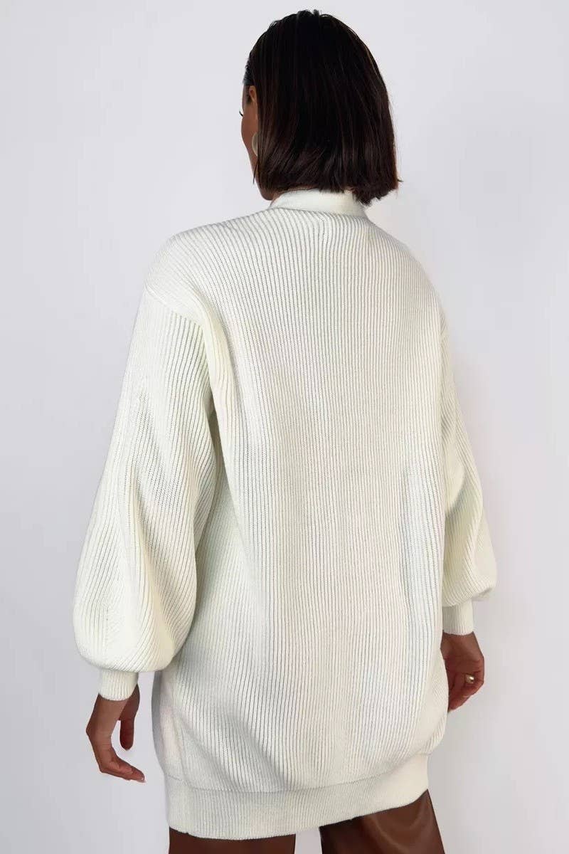 CWOCAL1481_V-NECK SOLID COLOR LENGTH KNITTED SWEATER COATS