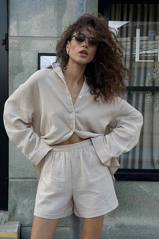 CWSTB1808_COTTON WHITE SHIRT & SHORTS LOUNGE SET