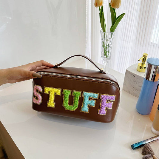 NEW FASHION CREATIVE LETTER FLAT PU COSMETIC BAG_CWAB4449