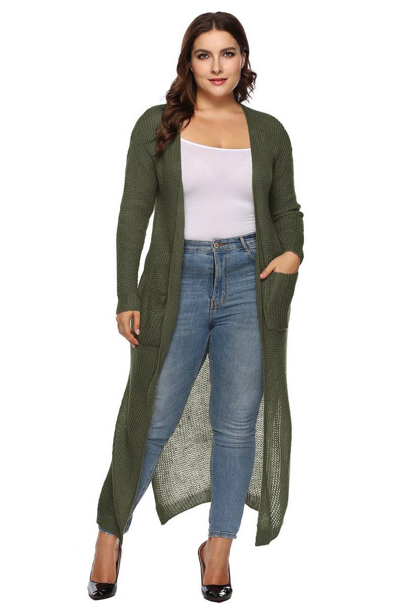 CWOSWL07413_PLUS SIZE WOMEN LONG THICK KNIT CARDIGAN