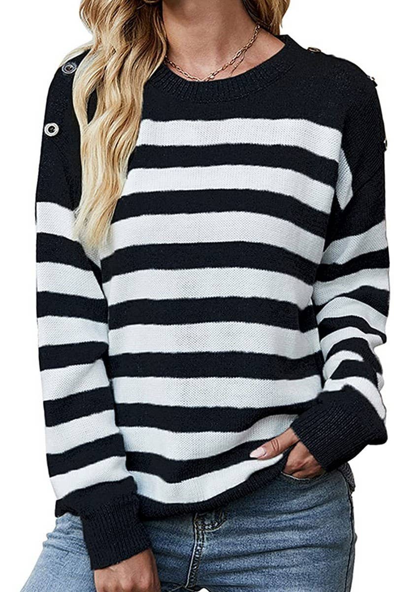 Casual striped pullover with crew neck base