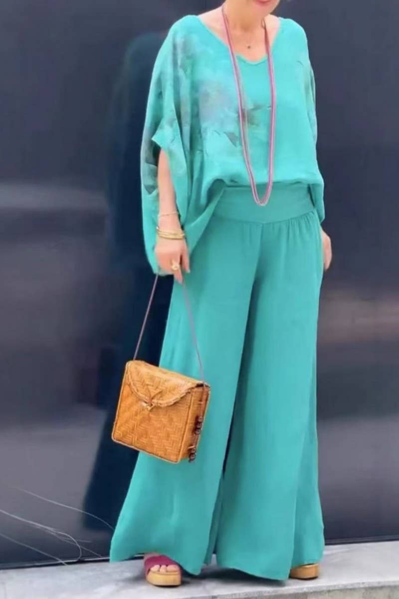 CWSTB2000_V-NECK FLORAL COTTON LINEN TOP & PANTS SET