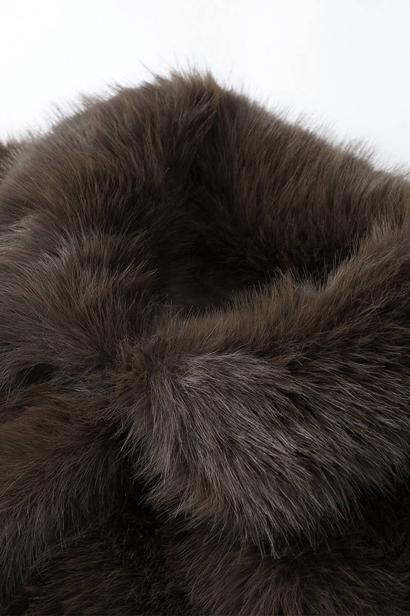 CWOCO0966_BROWN LAPEL PLUSH LOOSE FUR COAT