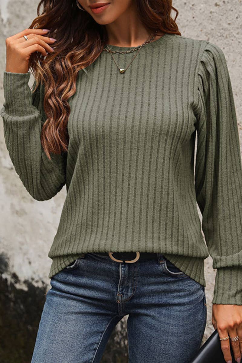 CWTBLL3557_AUTUMN CASUAL SOLID COLOR LONG SLEEVE TOP