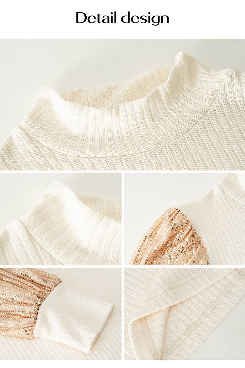 CWOSWL6508_HALF TURTLENECK SEQUIN PANEL KNITTED TOP