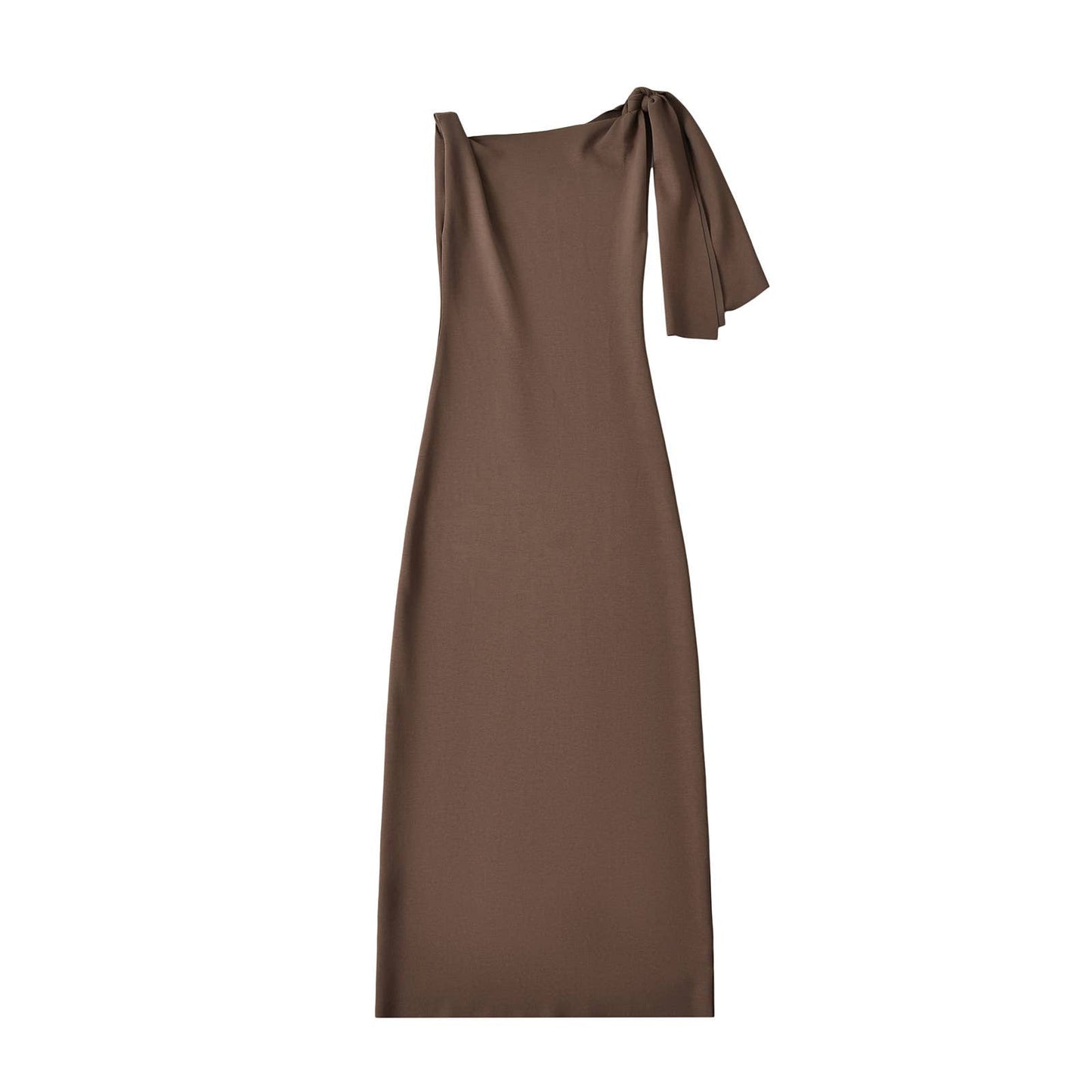 DESIGN DRESS WITH SLOPING SHOULDERS AND STREAMERS