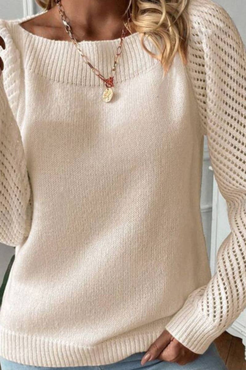 CWOSWL5134_LONG SLEEVE KNIT TOP WITH A LINE SHOULDER JUMPER