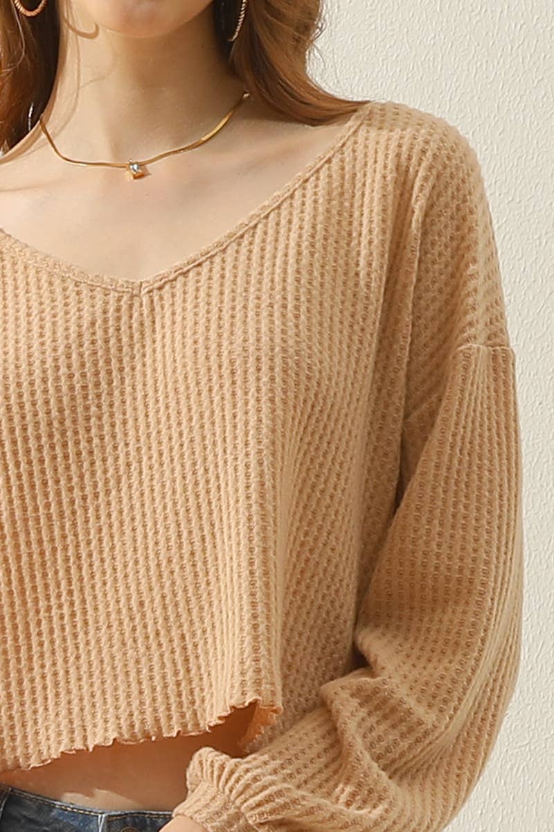 CWTTL1469_V-Neck Long Sleeve Knit Top