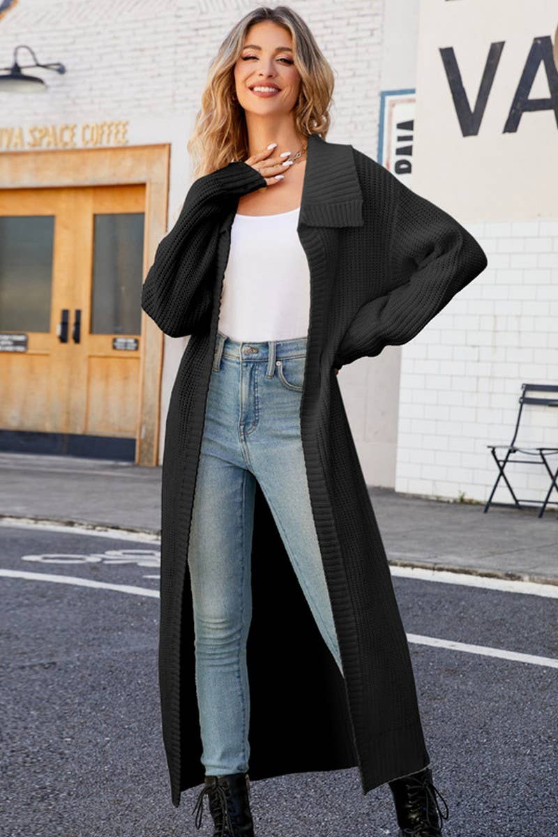 CWOCAL0753_SOLID COLOR LAPEL LONG SWEATER KNITTED CARDIGAN