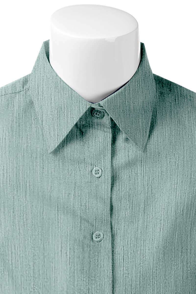 CWTSTS116_Basic Slim Fit Simple 3/4 Sleeve Button Down Shirt