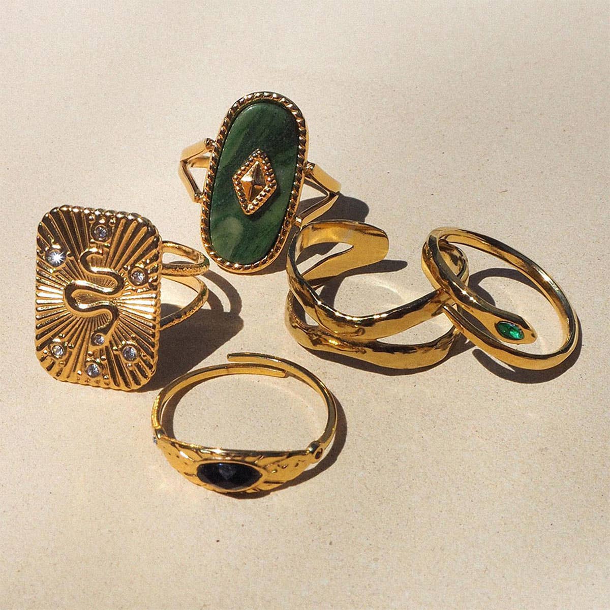 STAINLESS STEEL SNAKE NATURAL STONE RINGS_CWAJE0628