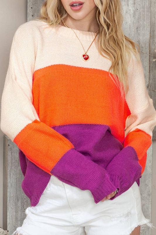 CWOSWL6689_CREW-NECK COLOR CONTRAST LONG-SLEEVED SWEATER