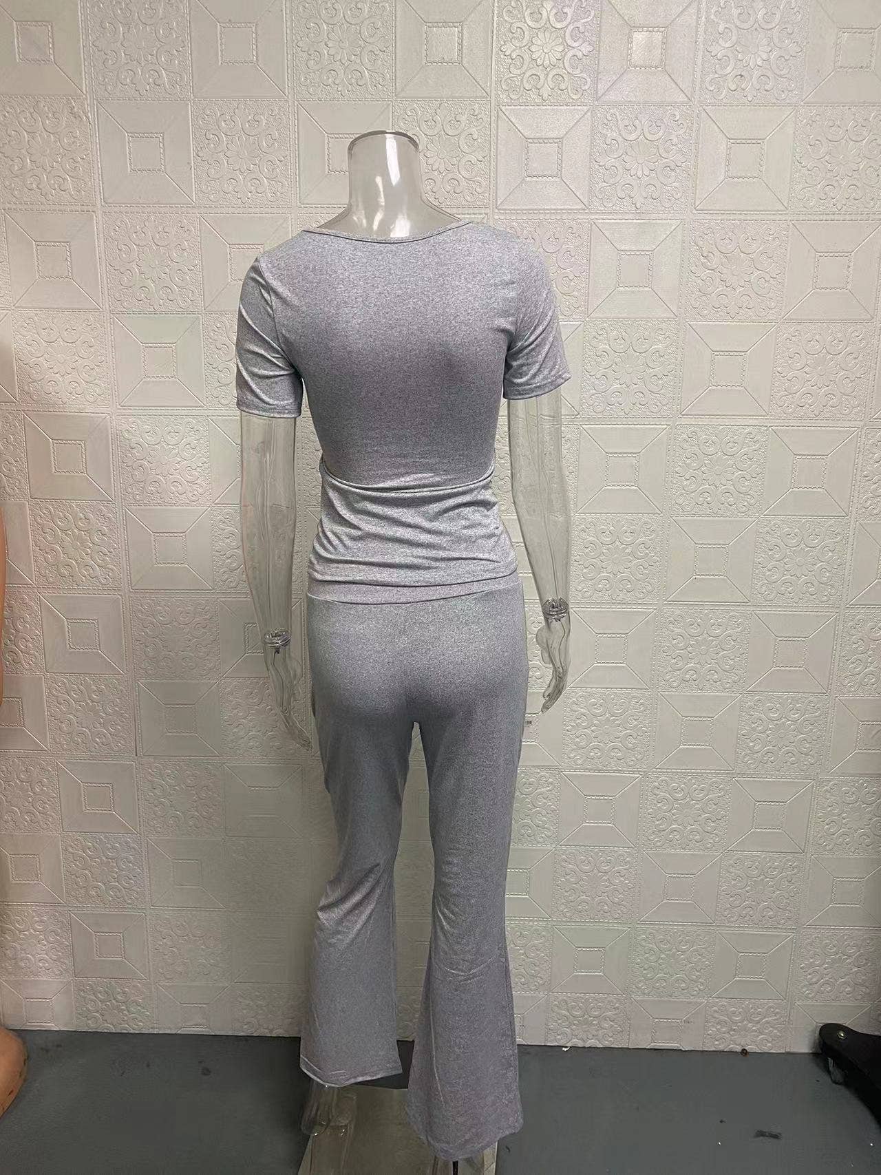 Crop top long sleeve flared trousers slim suit