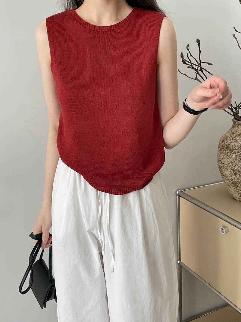 CREW-NECK AGE REDUCTION T-SHIRT SLEEVELESS TOP