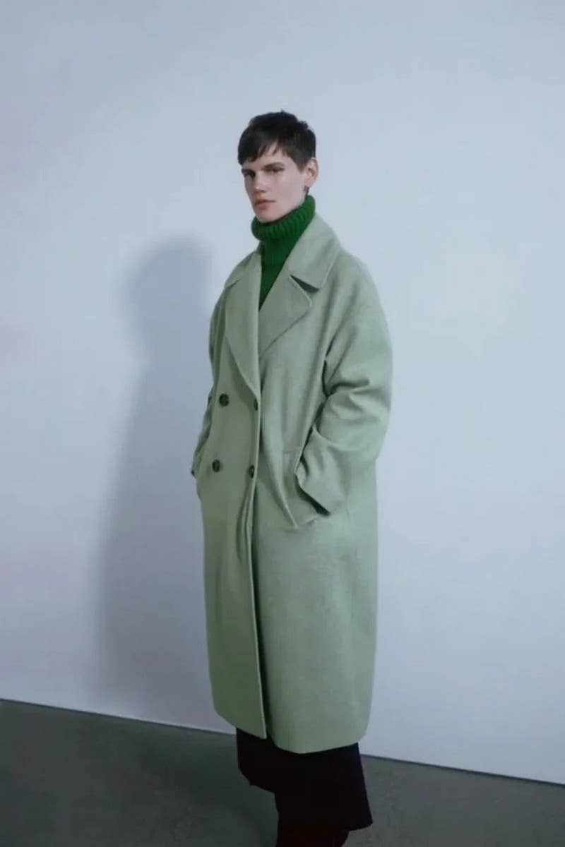 CWOCO1098_SOLID COLOR LAPEL LOOSE DOUBLE-BREASTED LONG COAT