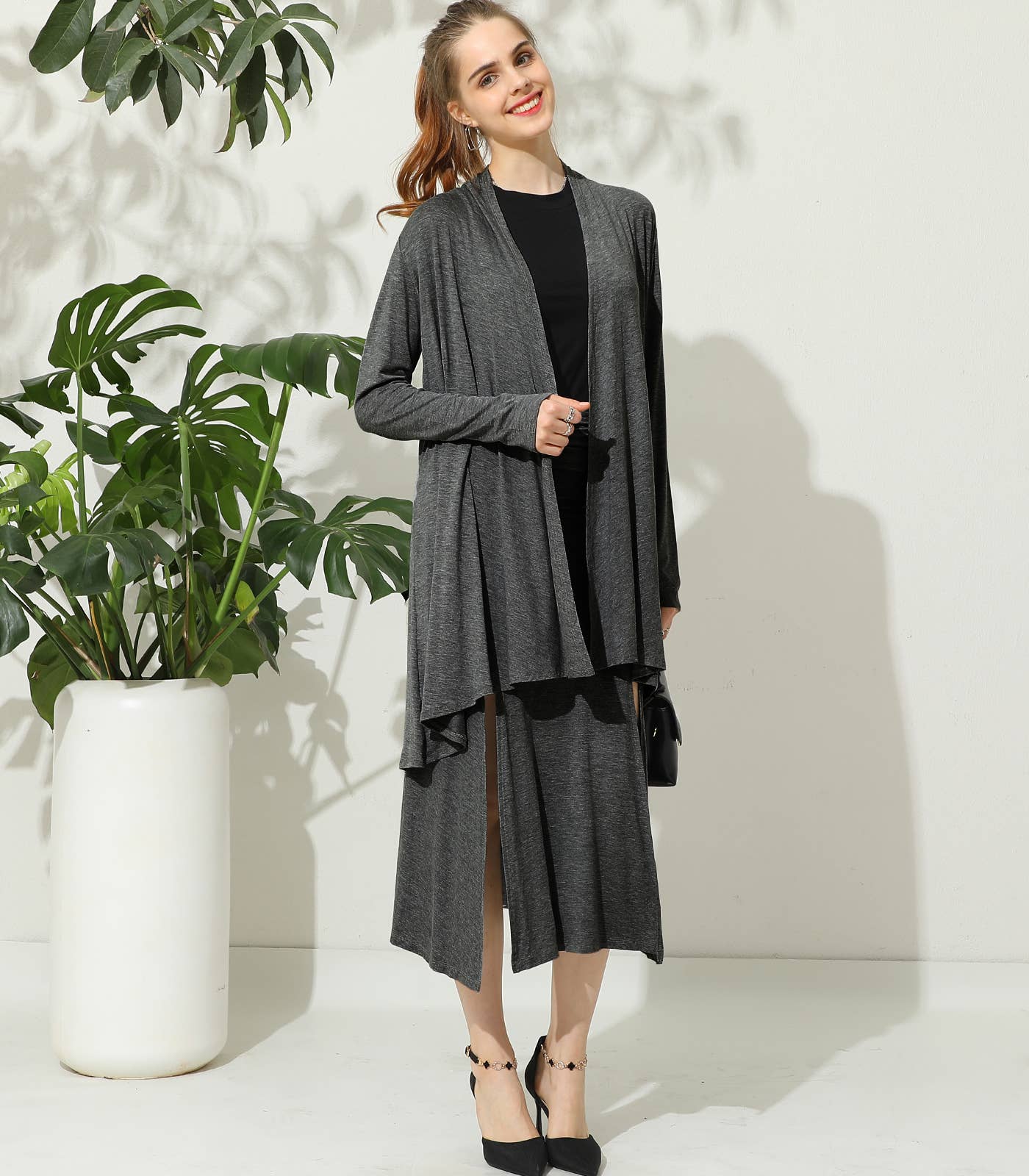 AWTL074_Long Sleeve Casual Open Front Long Cardigan