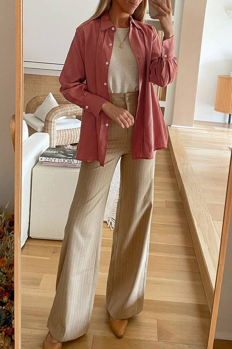 CWTBLL3703_SOLID COLOR SIMPLE BASIC BUTTON-DOWN SHIRT