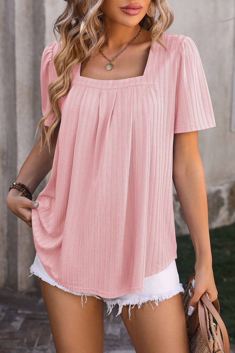 CWTTS0776_Sweetheart Neck Shirt Sleeve Top