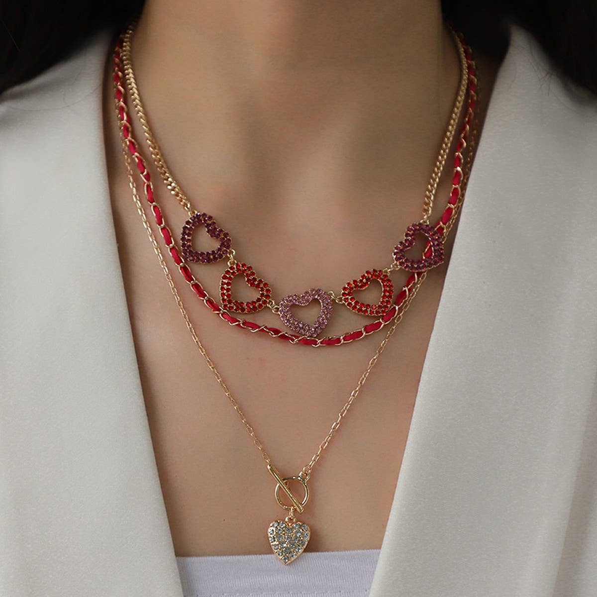 NEW LOVE PEACH STACKING NECKLACE SET FOR WOMEN