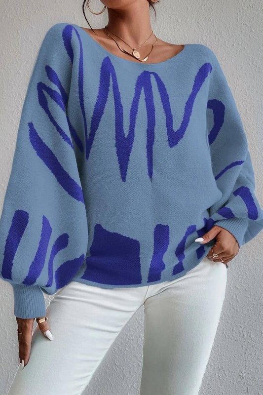 CWOSWL6264_BALLOON SLEEVE LOOSE KNIT PULLOVER SWEATER