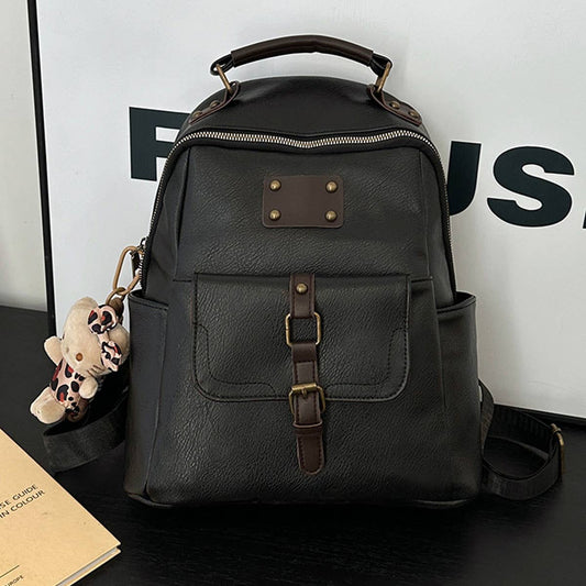 Retro large-capacity leather commuter backpack