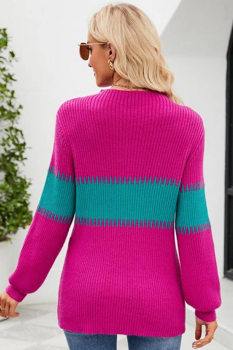 CWOSWL2676_CONTRAST COLOR PANEL LOOSE SWEATER