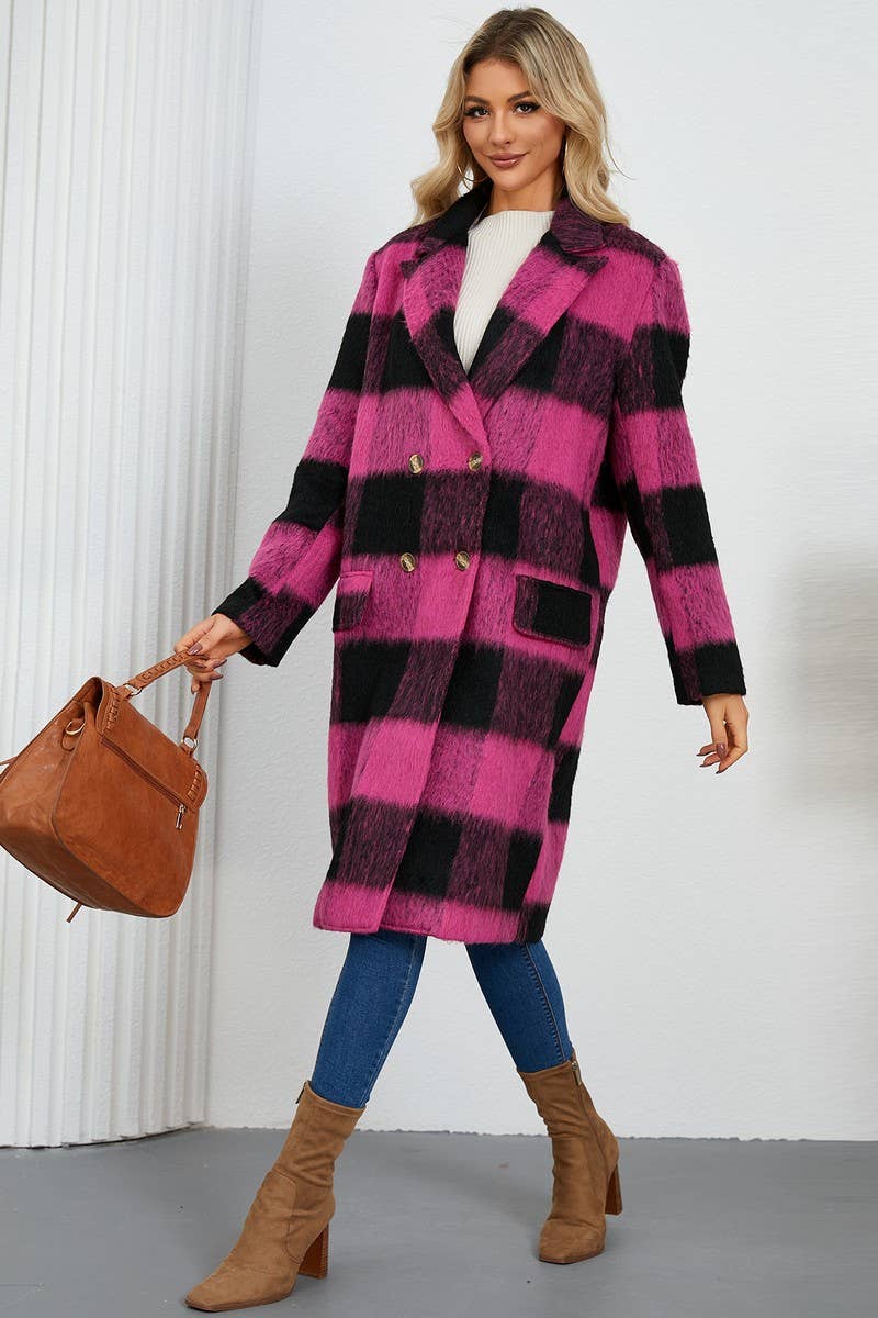CWOCO0939_PLAID DOUBLE-SIDED SUIT COLLAR WOOLEN LONG COAT