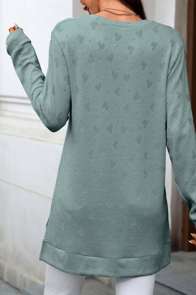 CWTBLL01288_ROUND NECK LONG SLEEVE SLIT SOLID COLOR TOP