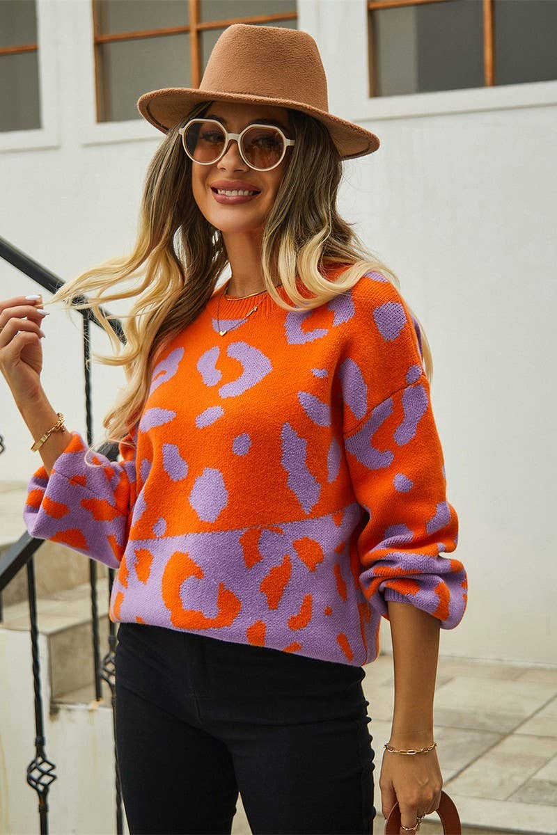 CWOSWL3166_VALENTINE'S DAY LEOPARD PRINT  KNIT SWEATER