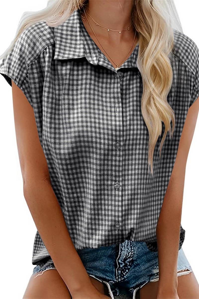CWTBLSL0962_CASUAL PLAID BUTTON DOWN SHORT SLEEVE SHIRT