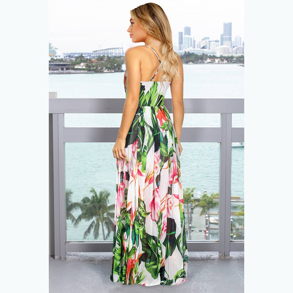 Bohemian Floral Print Spaghetti Strap Long Dress