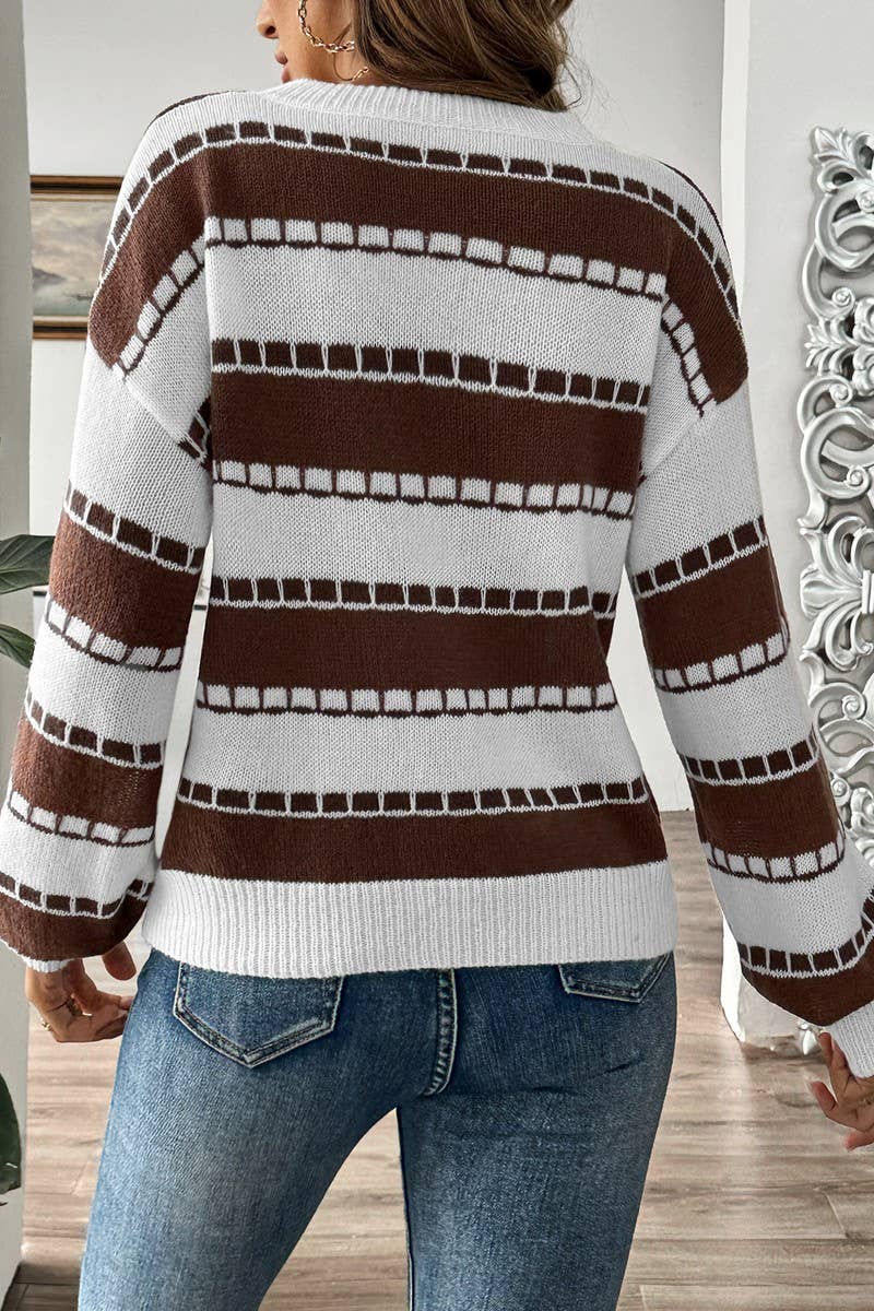 CWTTT00023_WOMEN COLORBLOCK STRIPED CASUAL KNIT PULLOVER