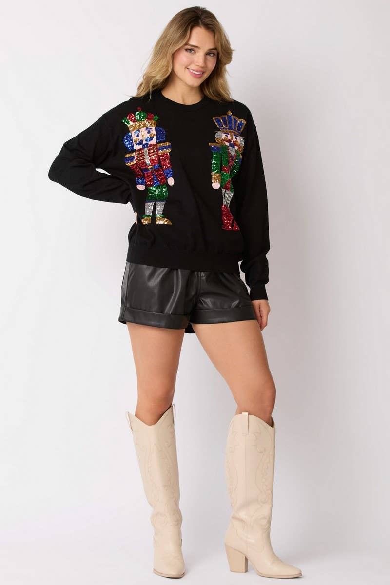 CWTBLL01264_CHRISTMAS SOLDIER SEQUIN LOOSE SWEATSHIRT