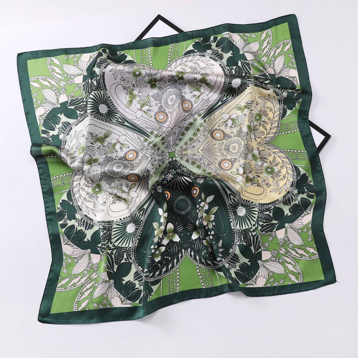 Vintage Letter Print Satin Square Scarf for Women