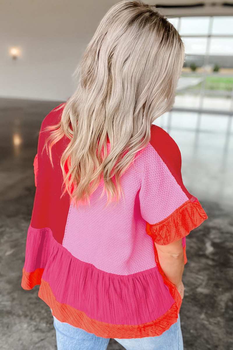 CWTBLS1312_CASUAL LOOSE PEPLUM SHORT SLEEVE TOP