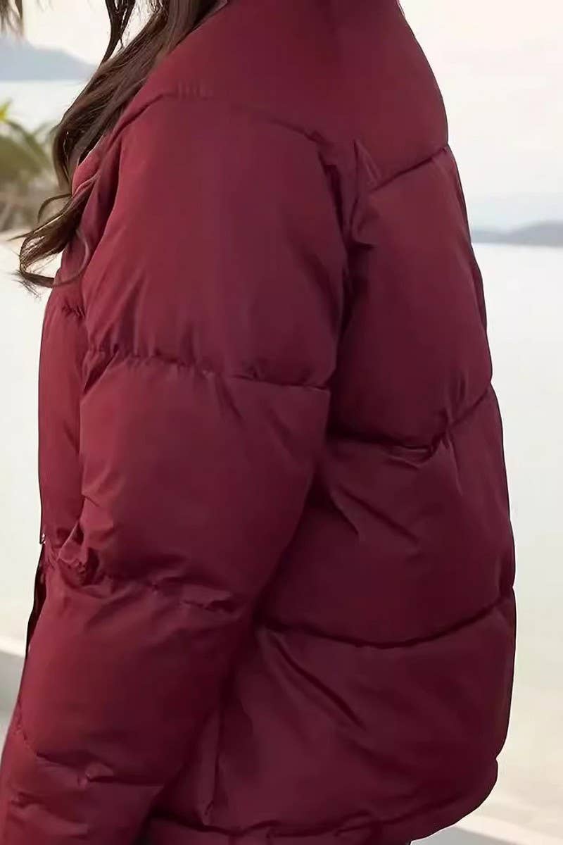 CWOCO0605_STAND COLLAR THICKENED SOLID COLOR COTTON COAT