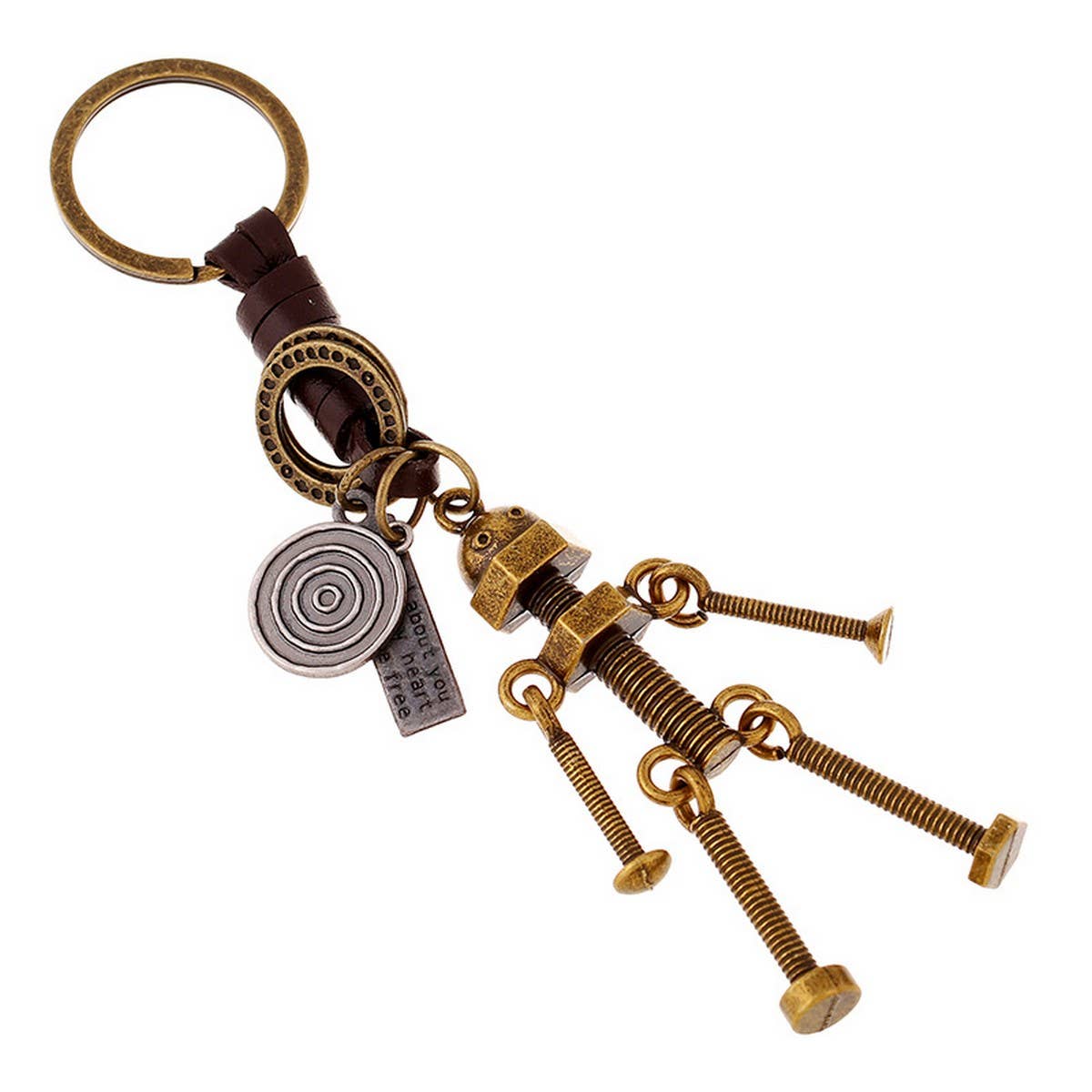 COUPLE RETRO ROBOT LEATHER KEYCHAIN